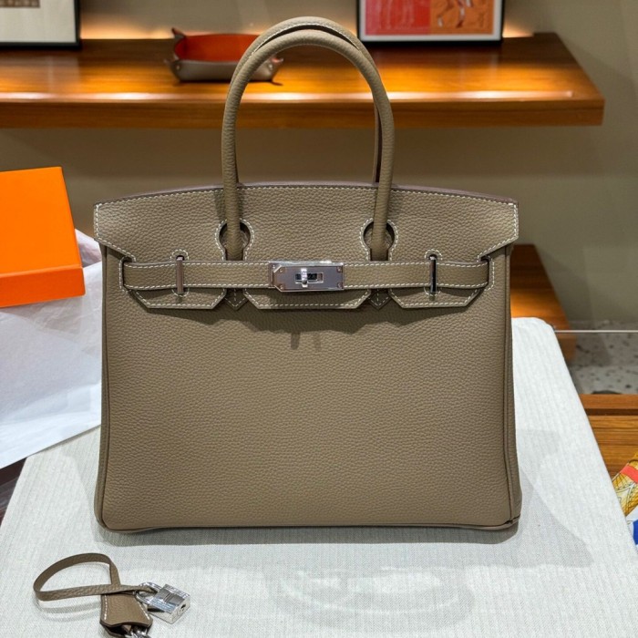 Genuine Togo Leather Women Top Handle Bag