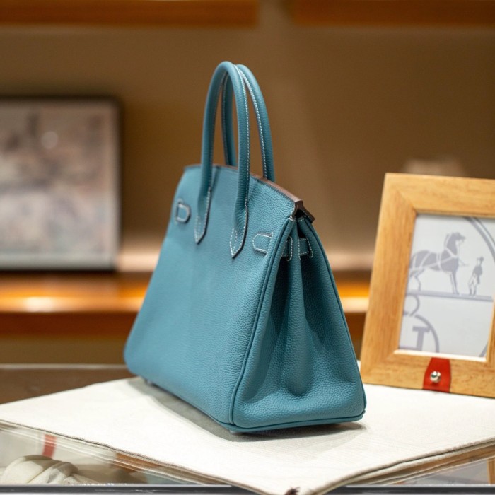 Genuine Togo Leather Women Top Handle Bag