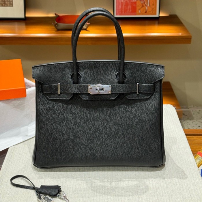 Genuine Togo Leather Women Top Handle Bag