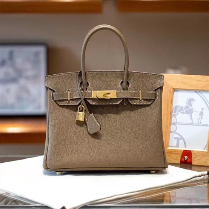 Genuine Togo Leather Women Top Handle Bag