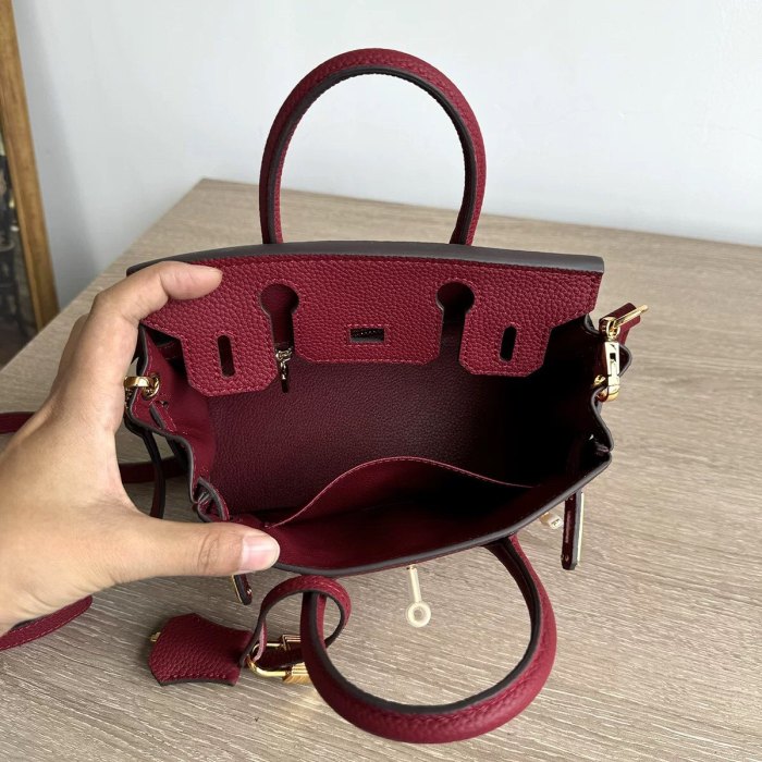 Genuine Togo Leather Top Handle Bag with Strap 20cm 25cm 30cm