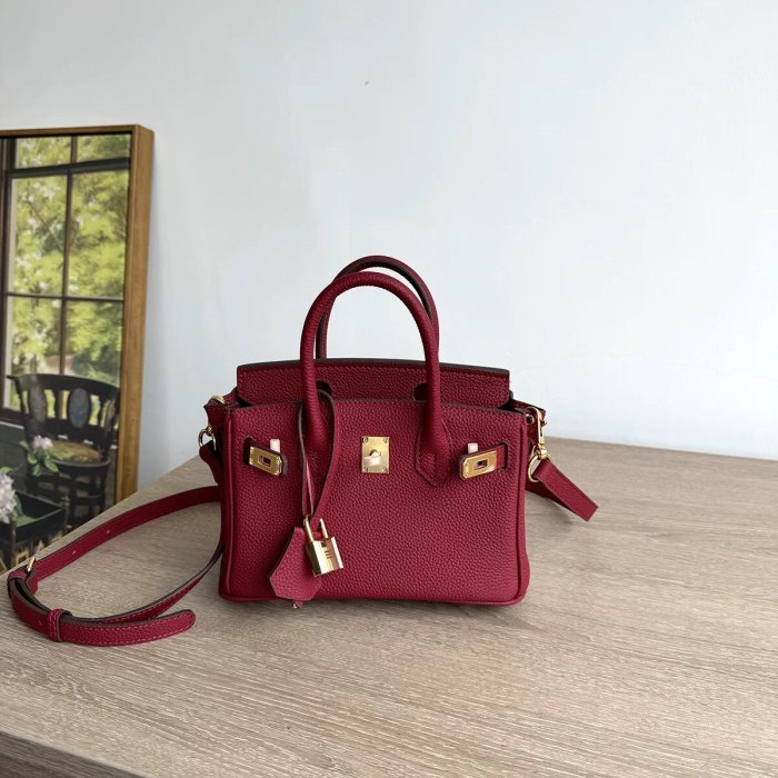 Genuine Togo Leather Top Handle Bag with Strap 20cm 25cm 30cm