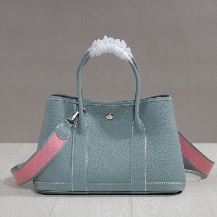 Top-Grain Pebbled Leather Garden Party Style Tote Bag