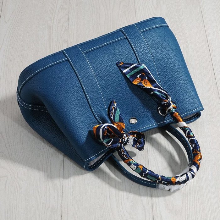 Top-Grain Pebbled Leather Garden Party Style Tote Bag