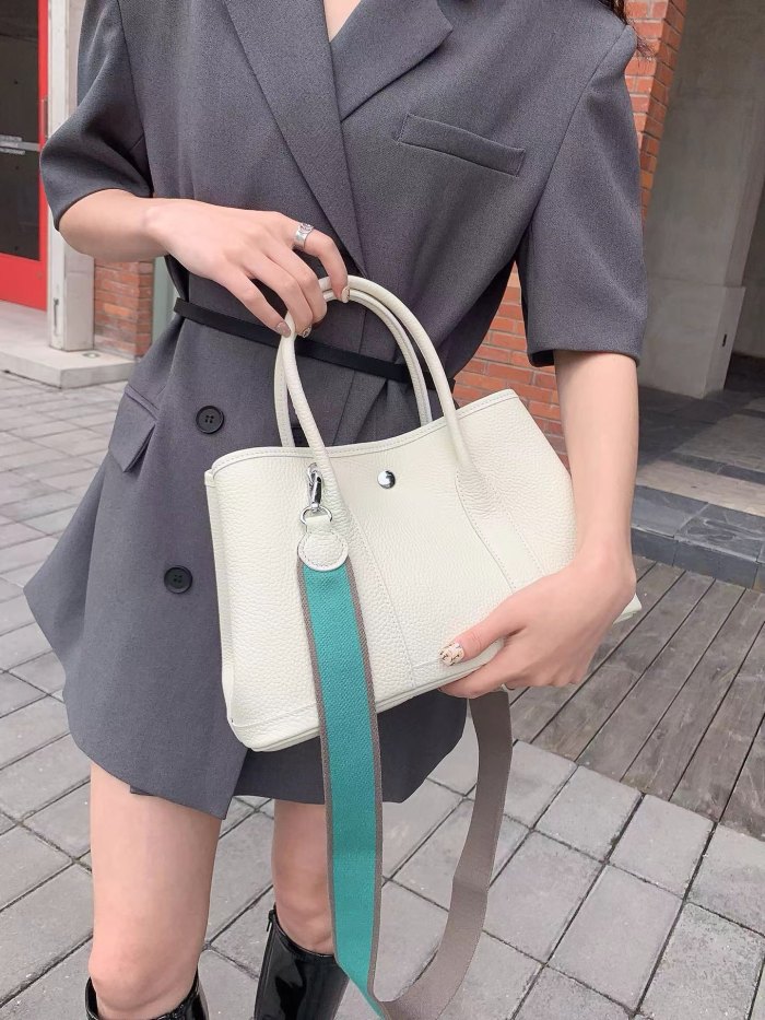 Top-Grain Pebbled Leather Garden Party Style Tote Bag