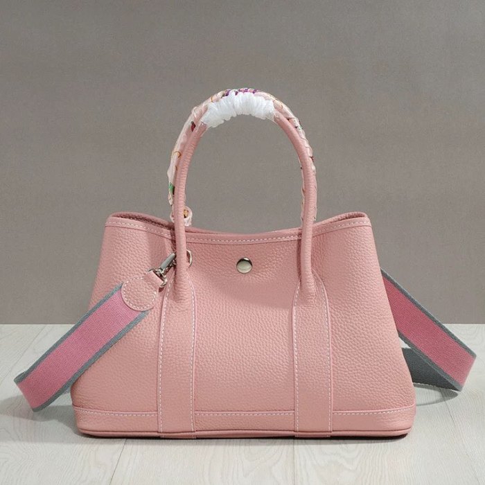 Top-Grain Pebbled Leather Garden Party Style Tote Bag
