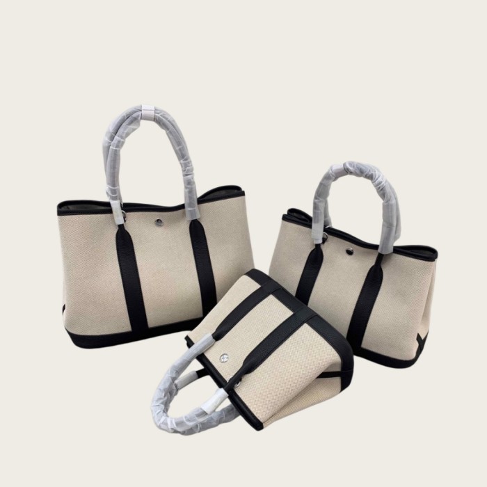 Genuine Cowhile Leather Canvas GardenParty Bag