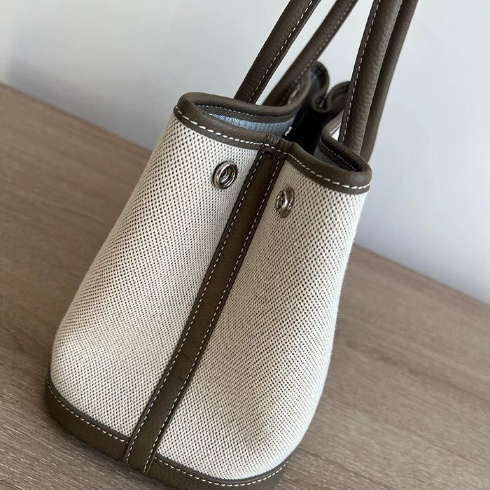 Genuine Cowhile Leather Canvas GardenParty Bag