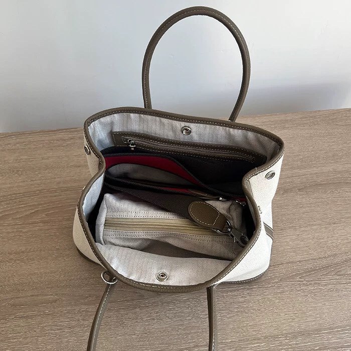 Genuine Cowhile Leather Canvas GardenParty Bag