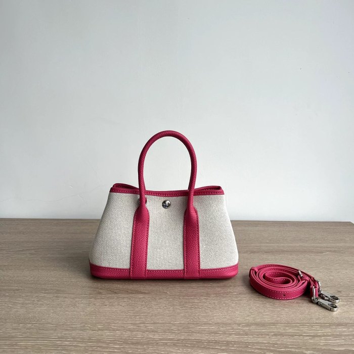 Genuine Cowhile Leather Canvas GardenParty Bag