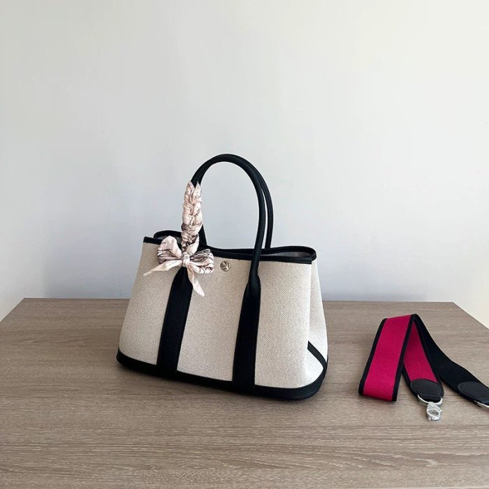 Genuine Cowhile Leather Canvas GardenParty Bag