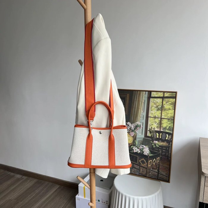 Genuine Cowhile Leather Canvas GardenParty Bag