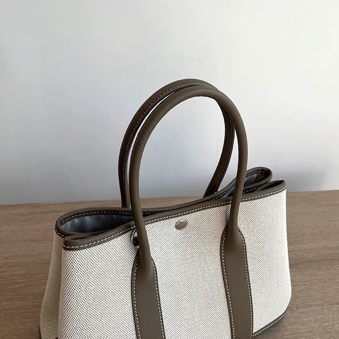 Genuine Cowhile Leather Canvas GardenParty Bag