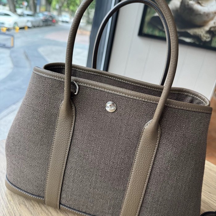30cm Genuine Cowhile Leather Canvas Gardenparty Bag