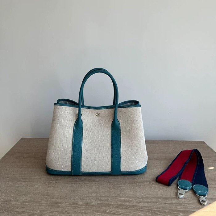 Genuine Cowhile Leather Canvas GardenParty Bag