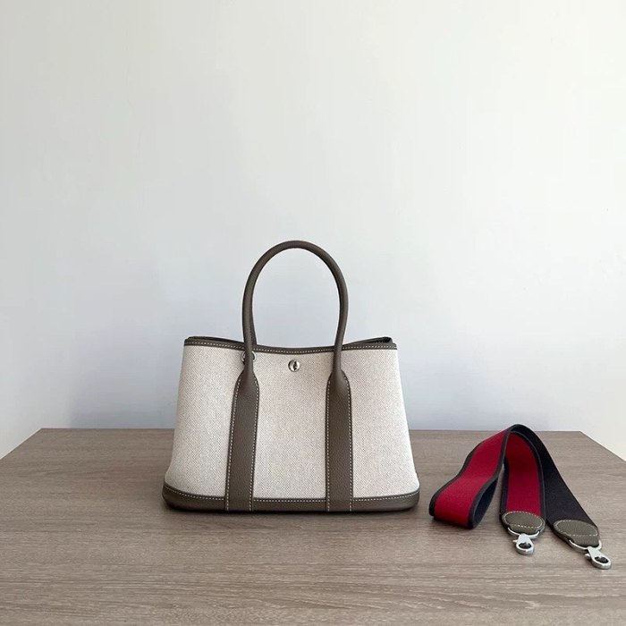 Genuine Cowhile Leather Canvas GardenParty Bag