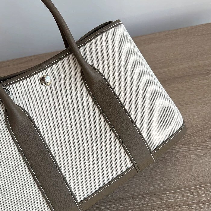 Genuine Cowhile Leather Canvas GardenParty Bag