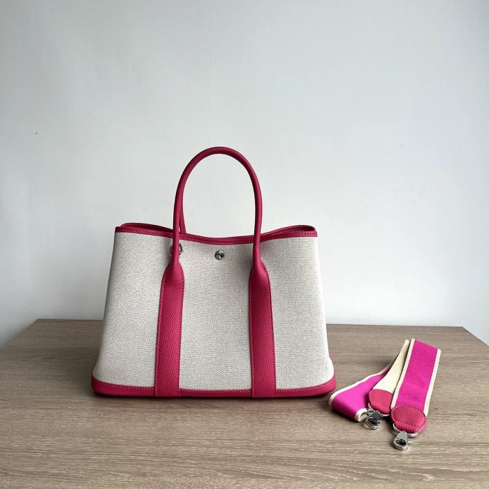 Genuine Cowhile Leather Canvas GardenParty Bag
