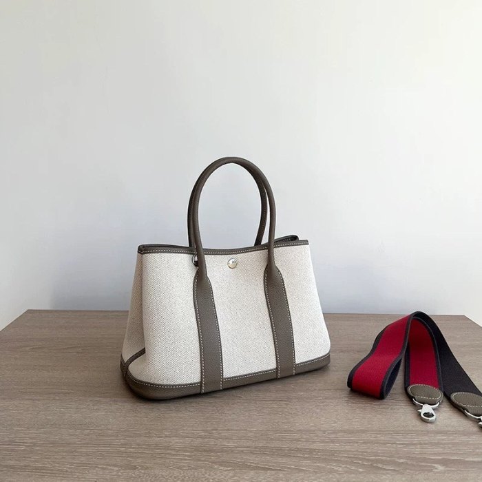 Genuine Cowhile Leather Canvas GardenParty Bag