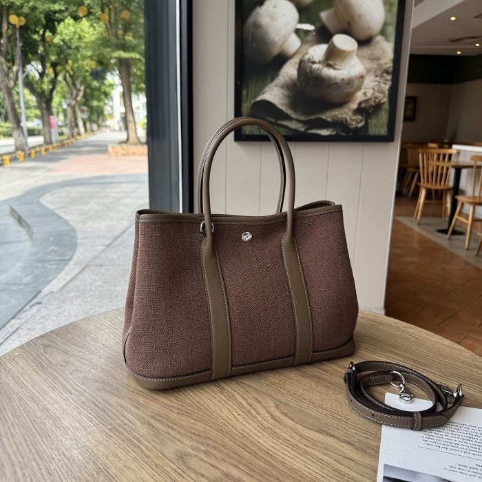 30cm Genuine Cowhile Leather Canvas Gardenparty Bag