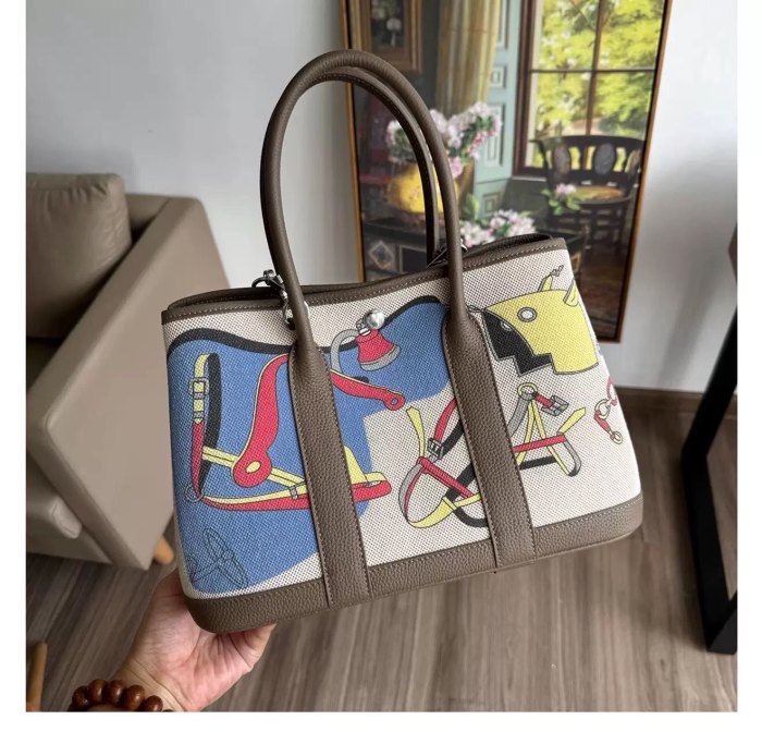 Graffiti Canvas & Leather Garden Party Style Tote Bag 