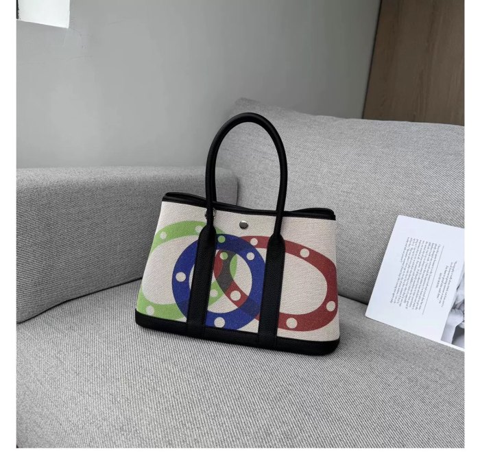 Graffiti Canvas & Leather Garden Party Style Tote Bag 