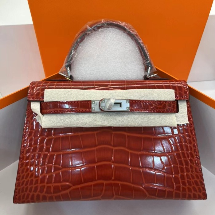 Imported Crocodile-Embossed Leather Bag