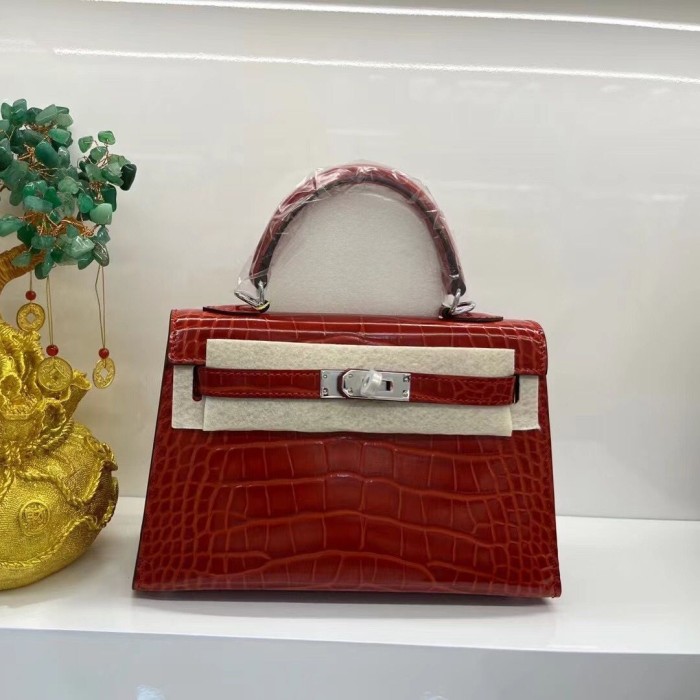Imported Crocodile-Embossed Leather Bag