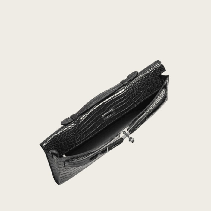 High-Gloss Croc-Embossed Leather Clutch Bag