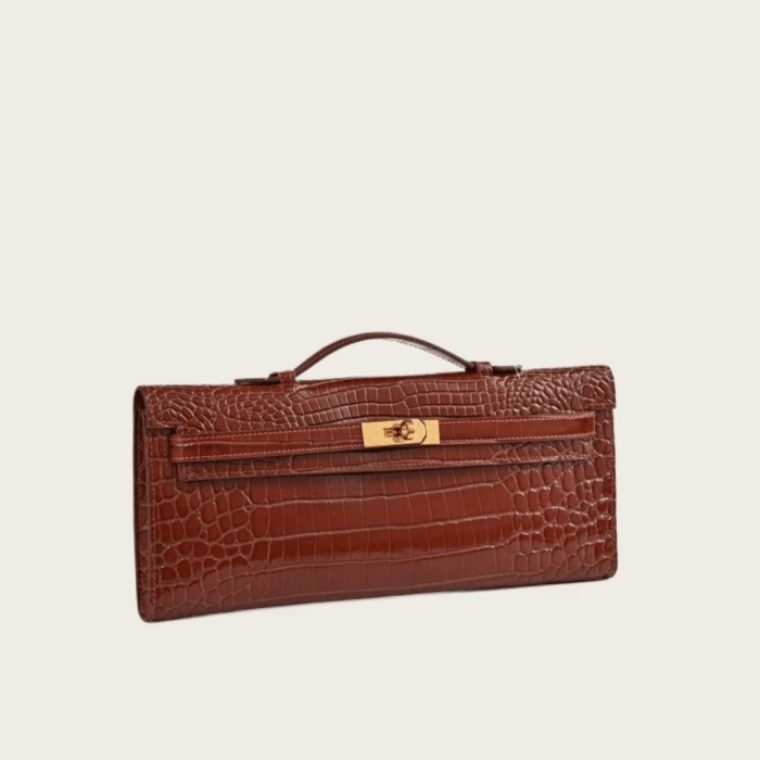 High-Gloss Croc-Embossed Leather Clutch Bag