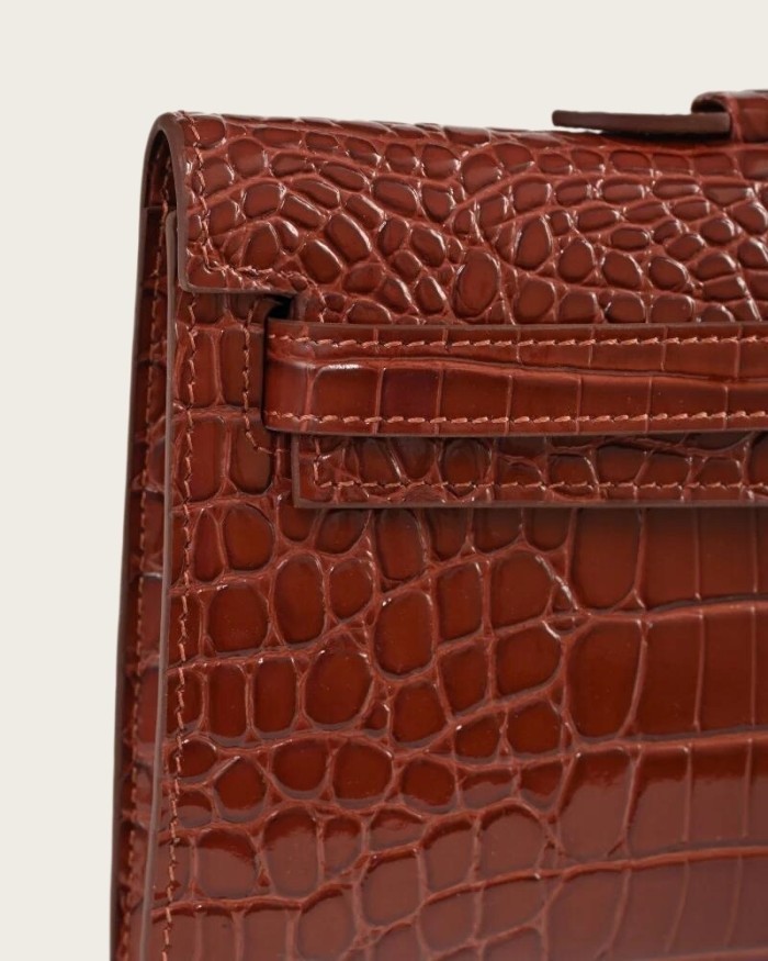 High-Gloss Croc-Embossed Leather Clutch Bag