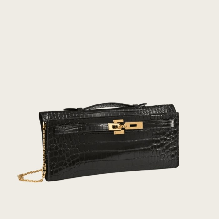High-Gloss Croc-Embossed Leather Clutch Bag
