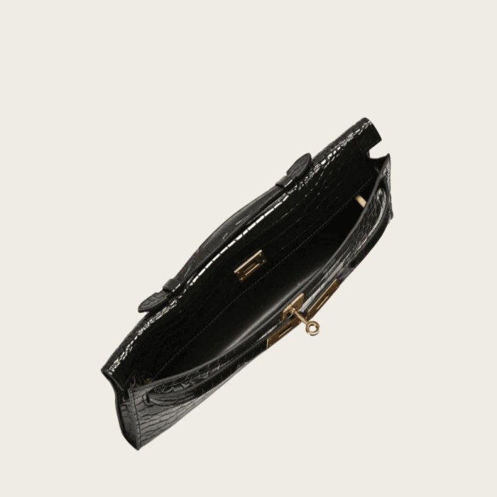 High-Gloss Croc-Embossed Leather Clutch Bag