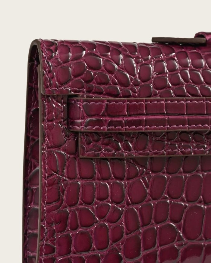 High-Gloss Croc-Embossed Leather Clutch Bag