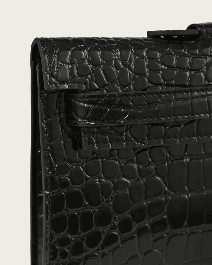 High-Gloss Croc-Embossed Leather Clutch Bag