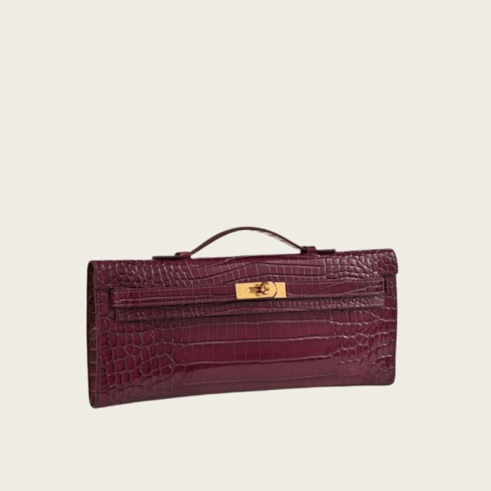 High-Gloss Croc-Embossed Leather Clutch Bag