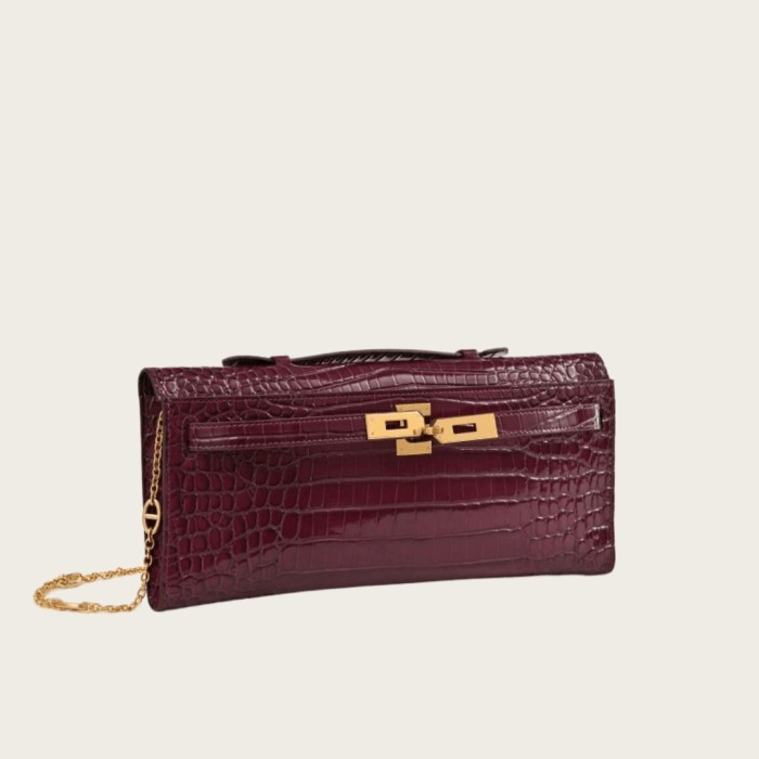 High-Gloss Croc-Embossed Leather Clutch Bag