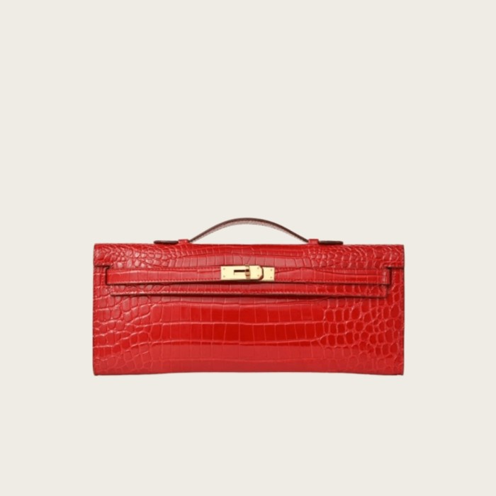 High-Gloss Croc-Embossed Leather Clutch Bag