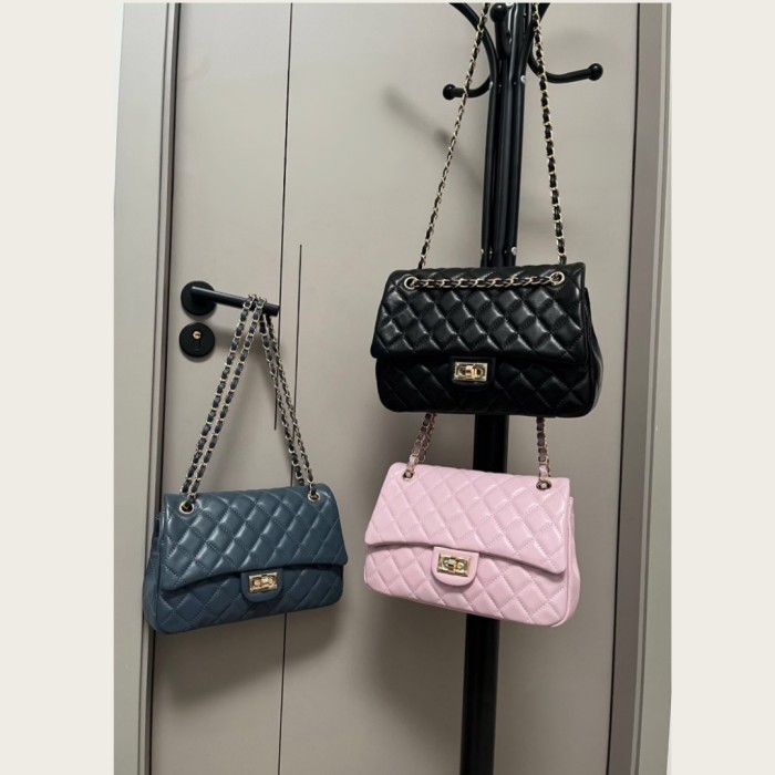28cm Lambskin Leather Hobo Shoulder Purse with Gold-Tone Hardware
