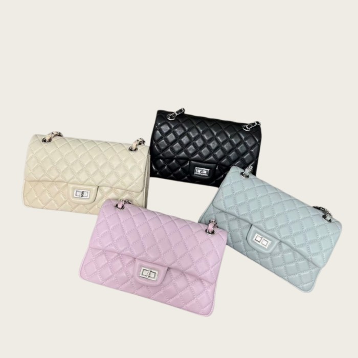 25cm Lambskin Leather Shoulder Purse with Silver-Tone Hardware