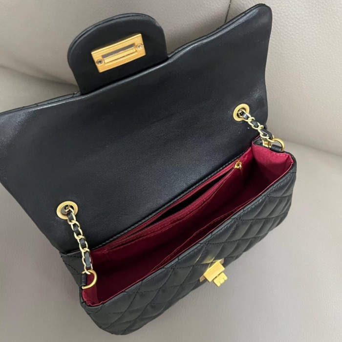 Classic Flap Style Quilted Sheepskin Gold Ball Chain Crossbody Bag