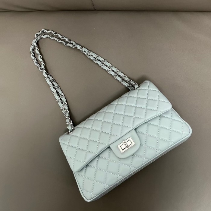 25cm Lambskin Leather Shoulder Purse with Silver-Tone Hardware