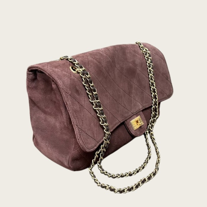 33cm Jumbo Velvet-Finish Lambskin Shoulder Purse with Gold-Tone Hardware