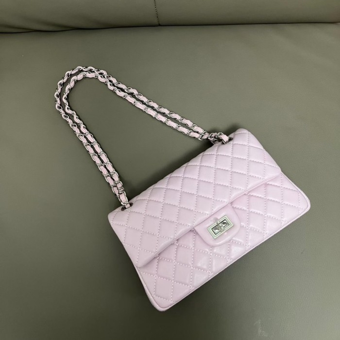 25cm Lambskin Leather Shoulder Purse with Silver-Tone Hardware