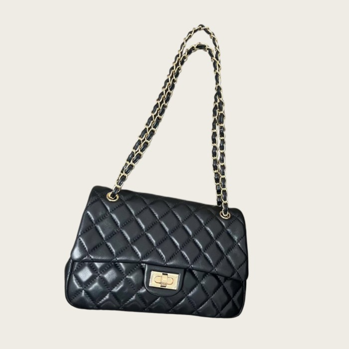 28cm Lambskin Leather Hobo Shoulder Purse with Gold-Tone Hardware