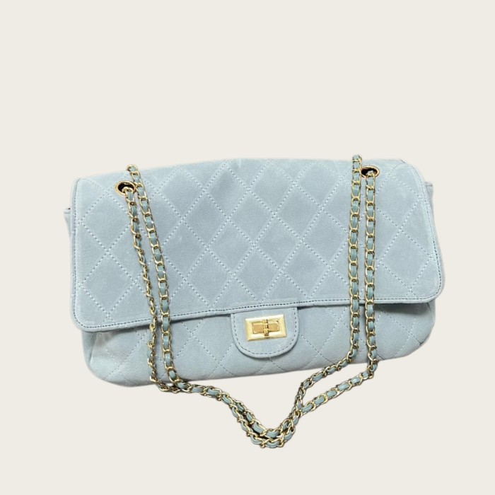 33cm Jumbo Velvet-Finish Lambskin Shoulder Purse with Gold-Tone Hardware