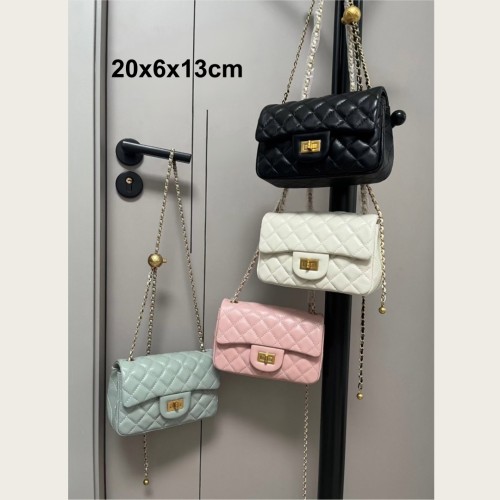 Classic Flap Style Quilted Sheepskin Gold Ball Chain Crossbody Bag