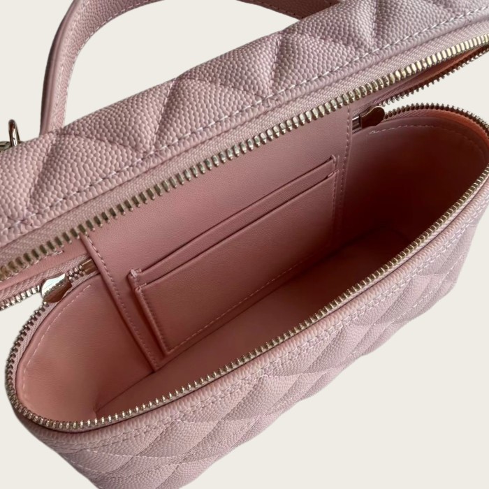17cm Grained Calfskin Leather Top Handle Crossbody Purse