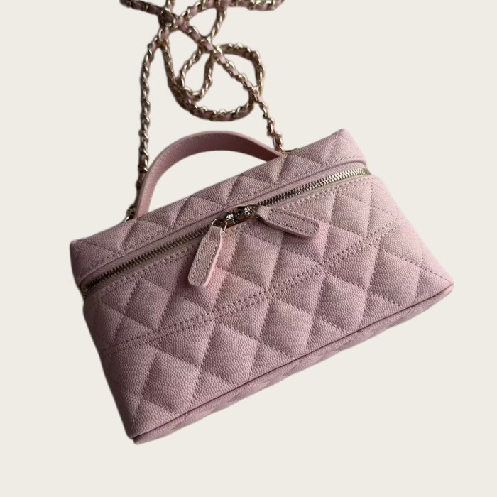 17cm Grained Calfskin Leather Top Handle Crossbody Purse