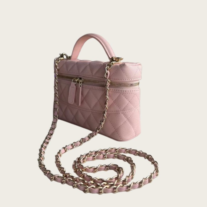 17cm Grained Calfskin Leather Top Handle Crossbody Purse